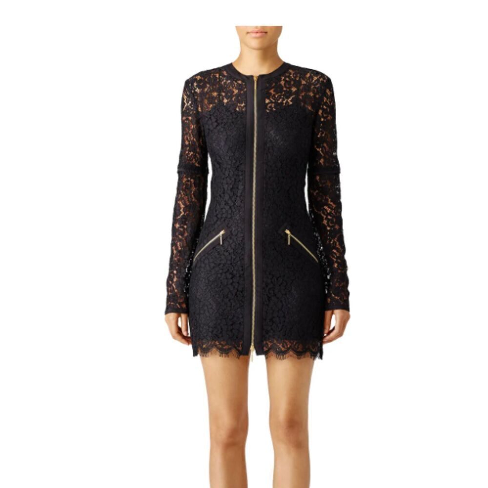 Rachel Zoe Black Lace Zip Dress Gold‎ Zippers Pockets EXTERIOR Lace Only Size 4